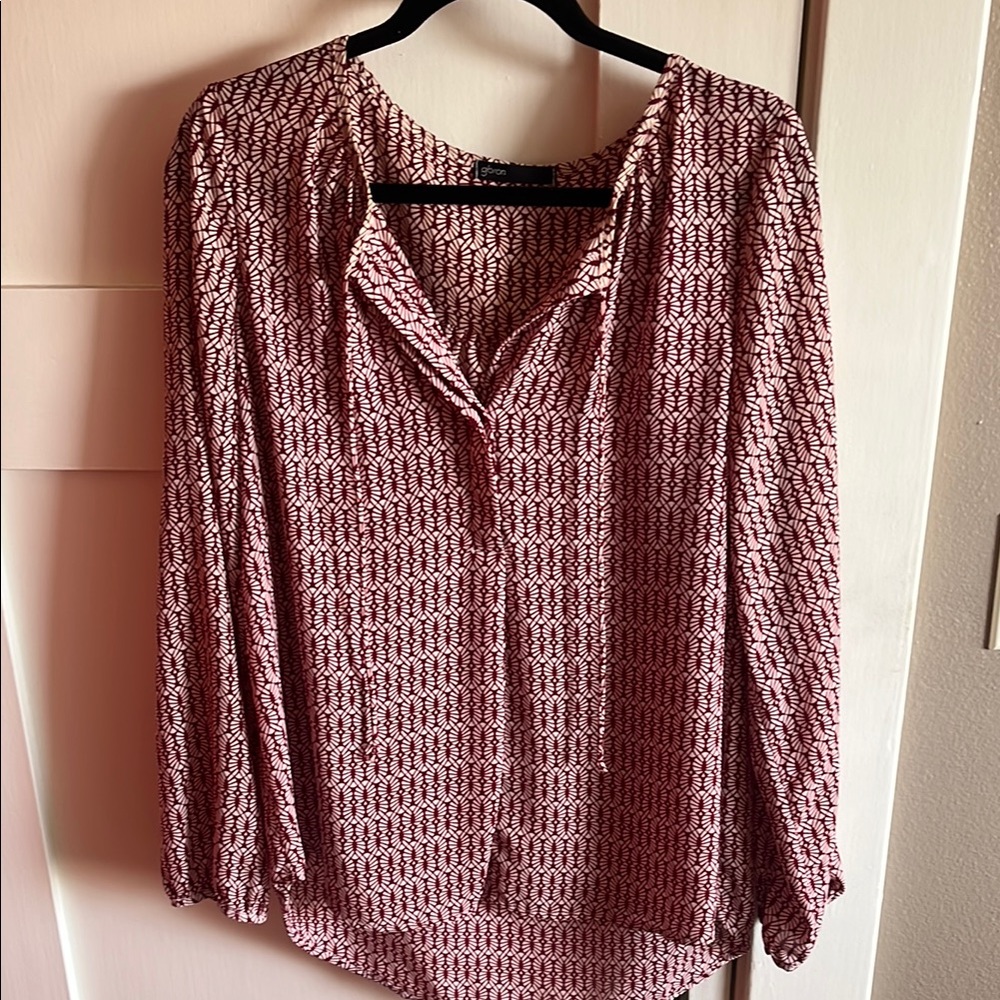 Gibson Red and White Patterned Blouse